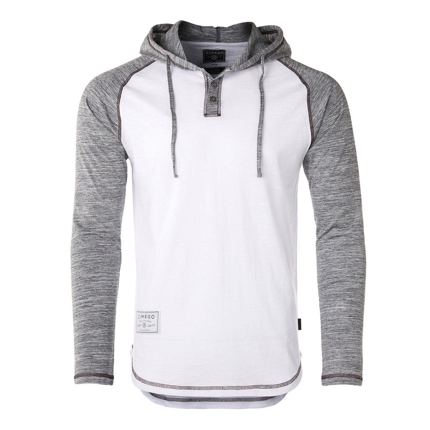 Long Sleeve Raglan Henley Round Bottom Hood T-Shirts - BLACK / BLACK