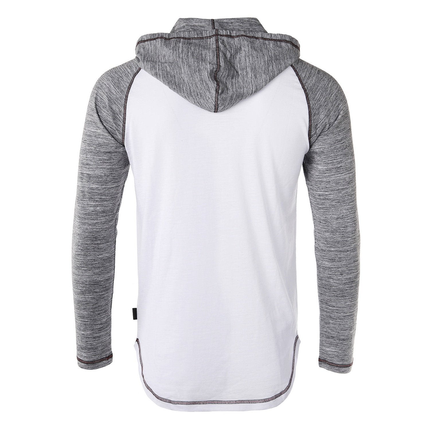 Long Sleeve Raglan Henley Round Bottom Hood T-Shirts - BLACK / BLACK
