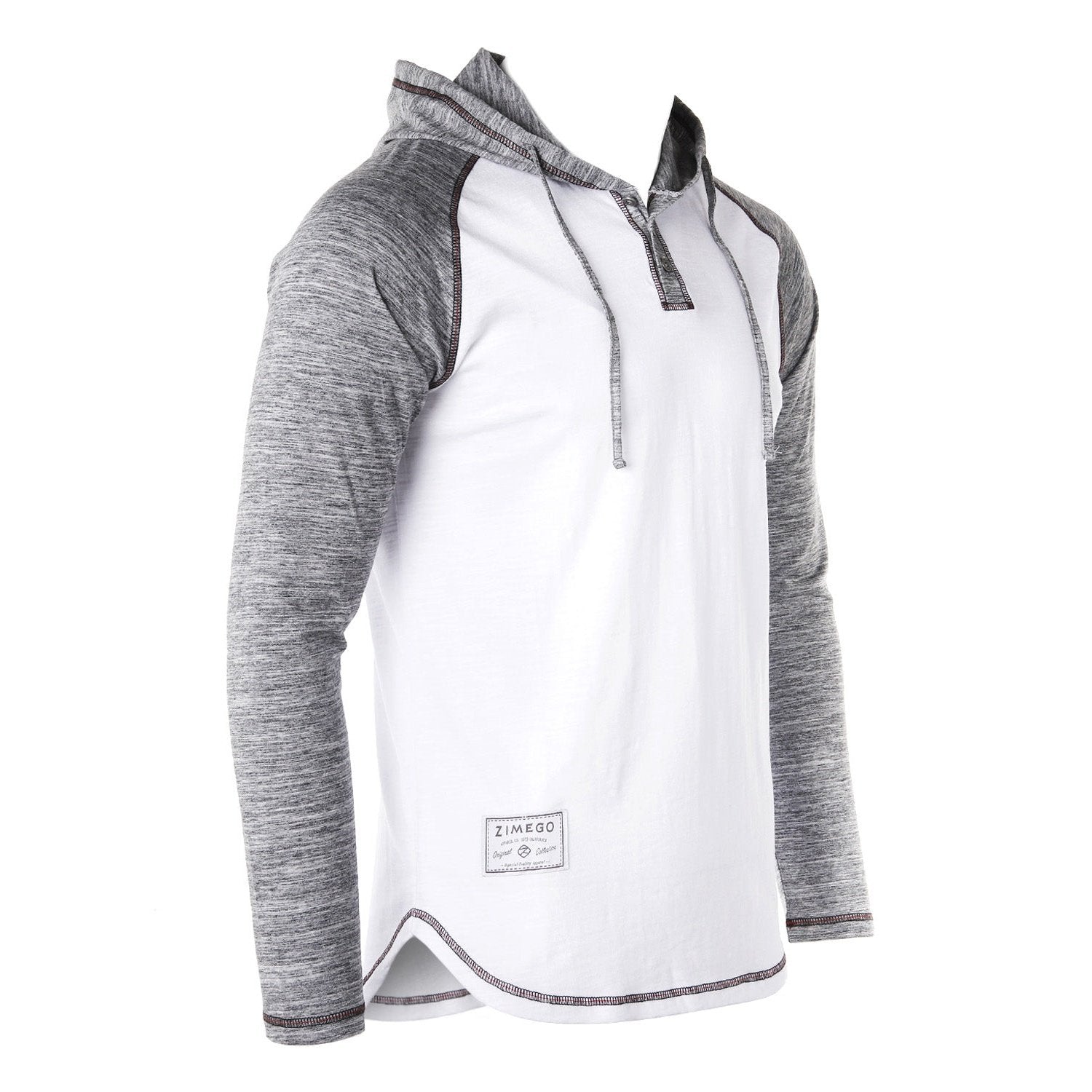 Long Sleeve Raglan Henley Round Bottom Hood T-Shirts - BLACK / BLACK