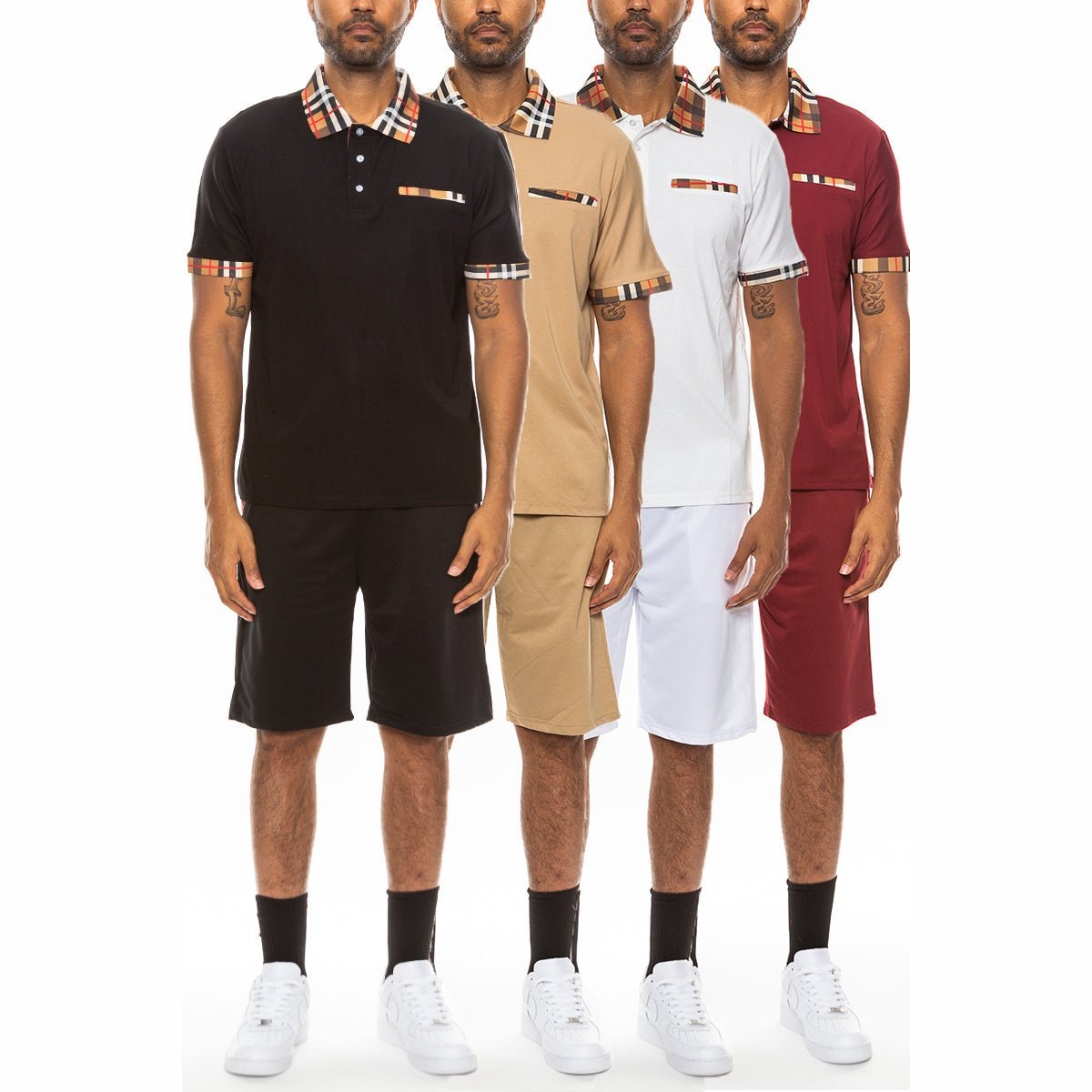 Checkered Detail Polo Short Set