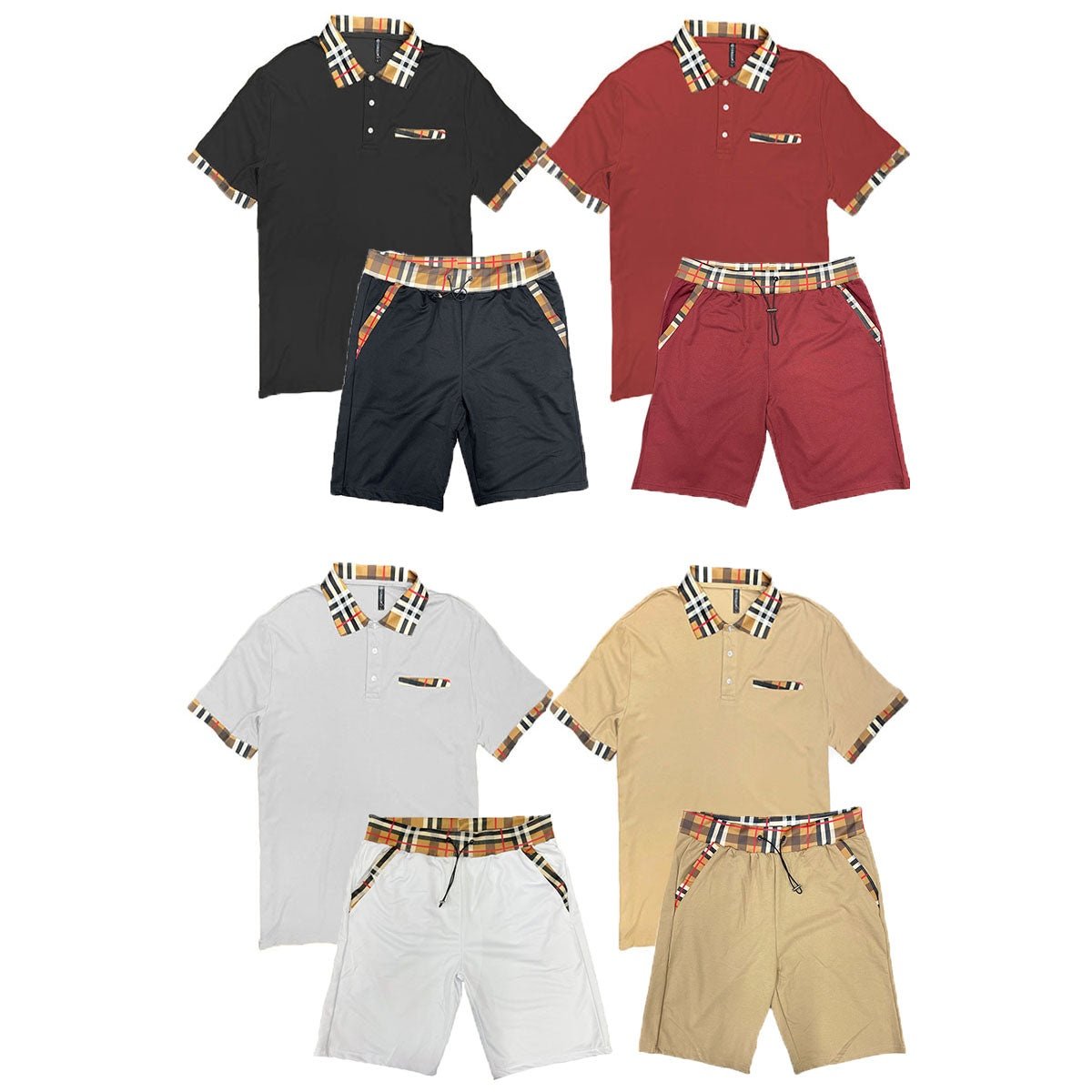 Checkered Detail Polo Short Set