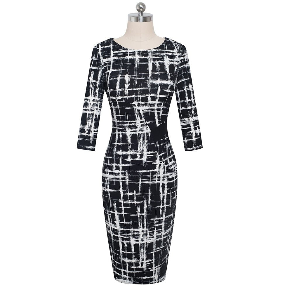 Elegant Autumn Printed Fitted Dress