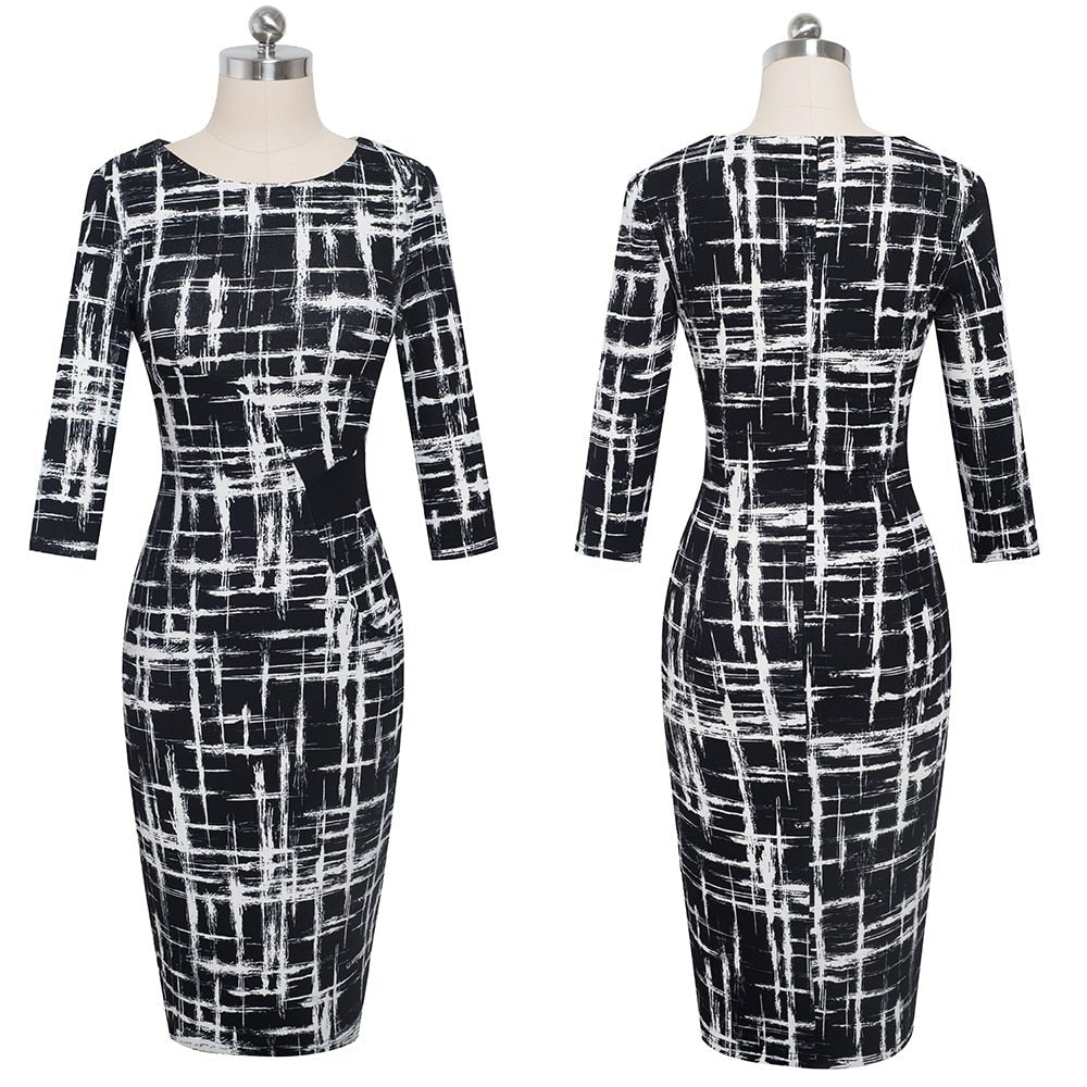 Elegant Autumn Printed Fitted Dress