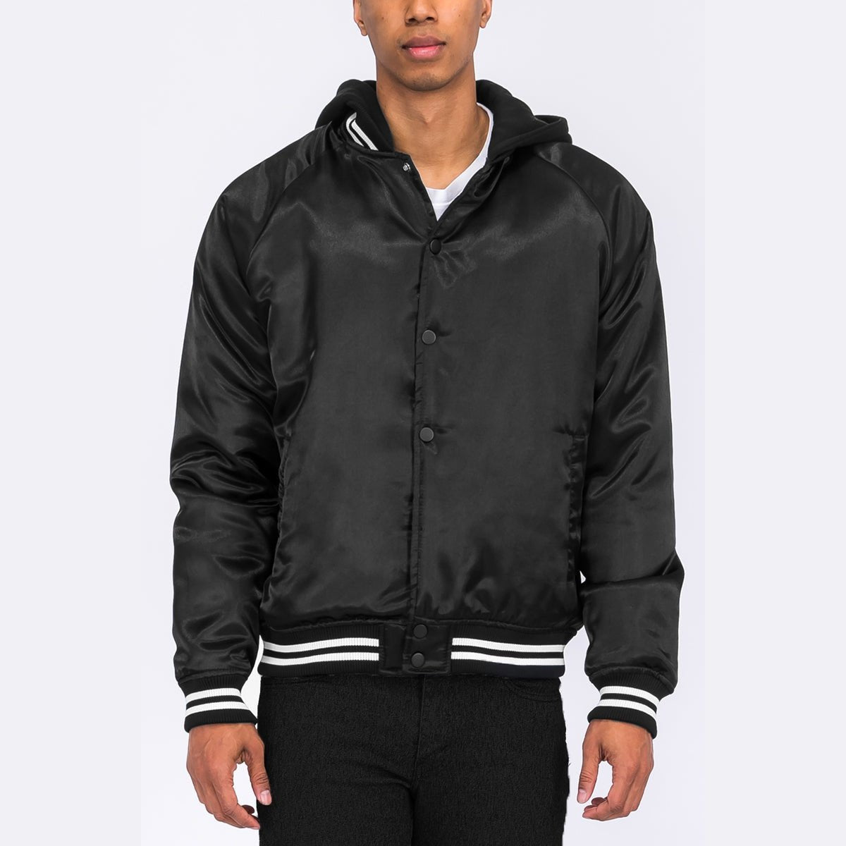 Satin Hooded Varsity Jacket-0