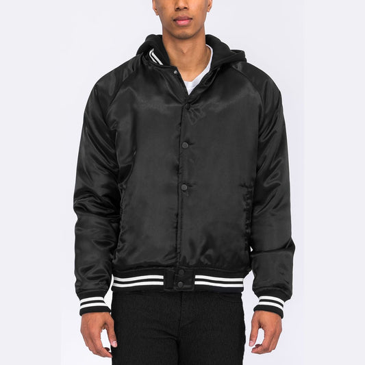 Satin Hooded Varsity Jacket-0