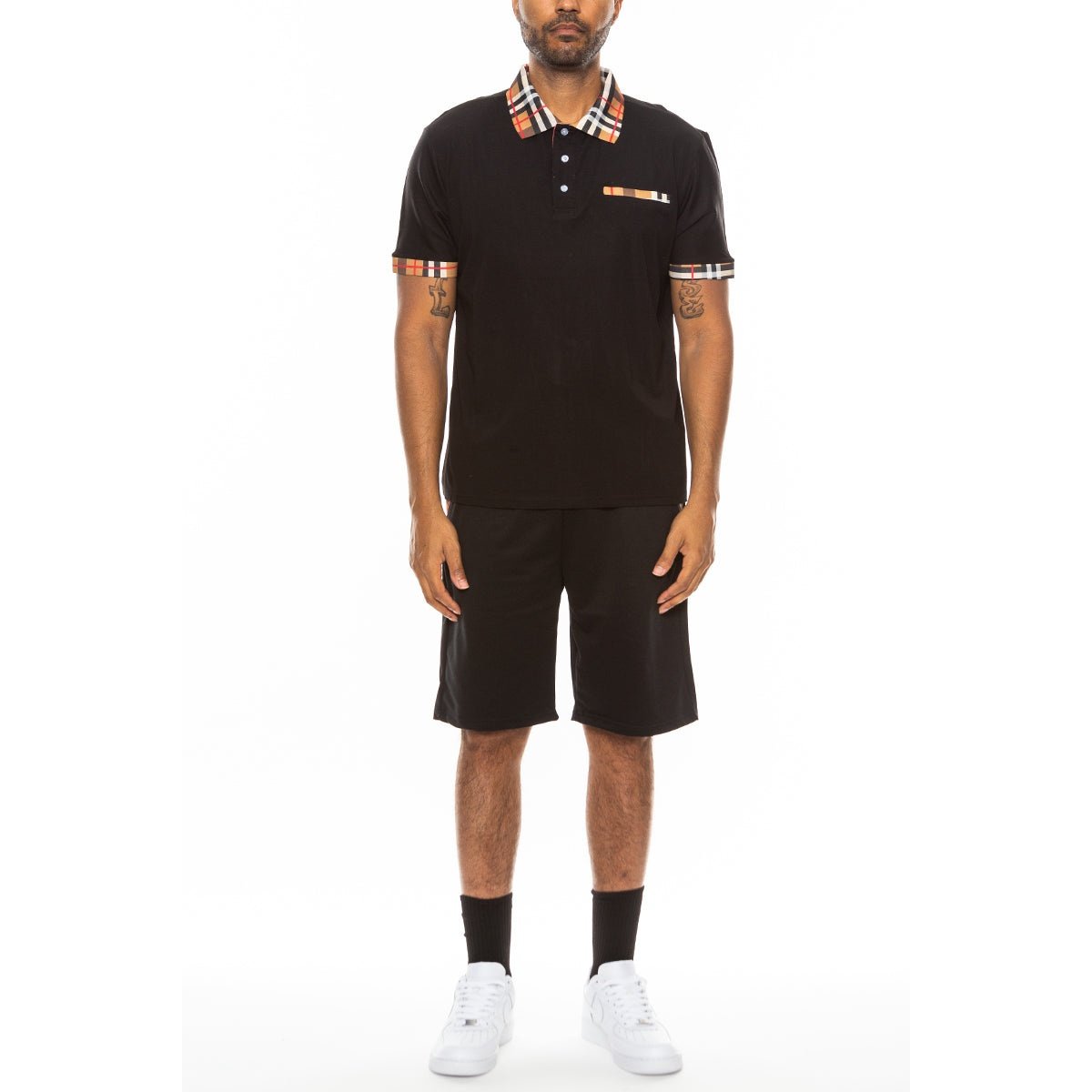 Checkered Detail Polo Short Set