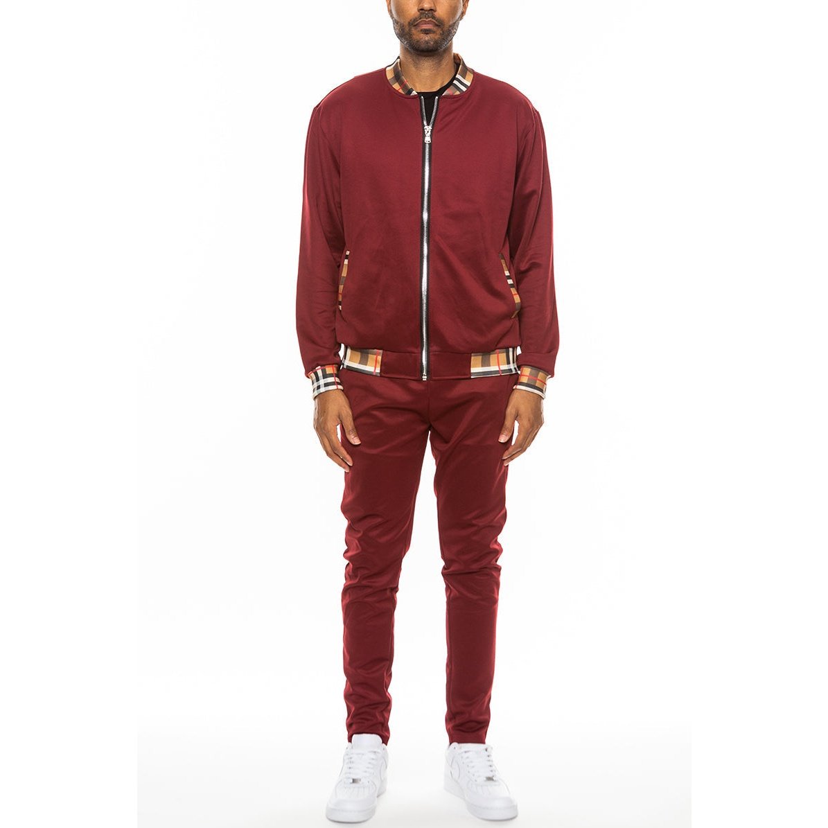 Checkered Detail Track Jacket Set