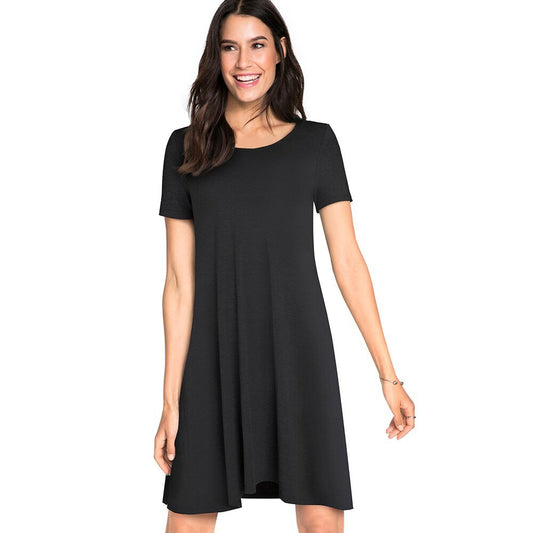 Casual Solid Color with Back Cross Shift Straight Loose Dress
