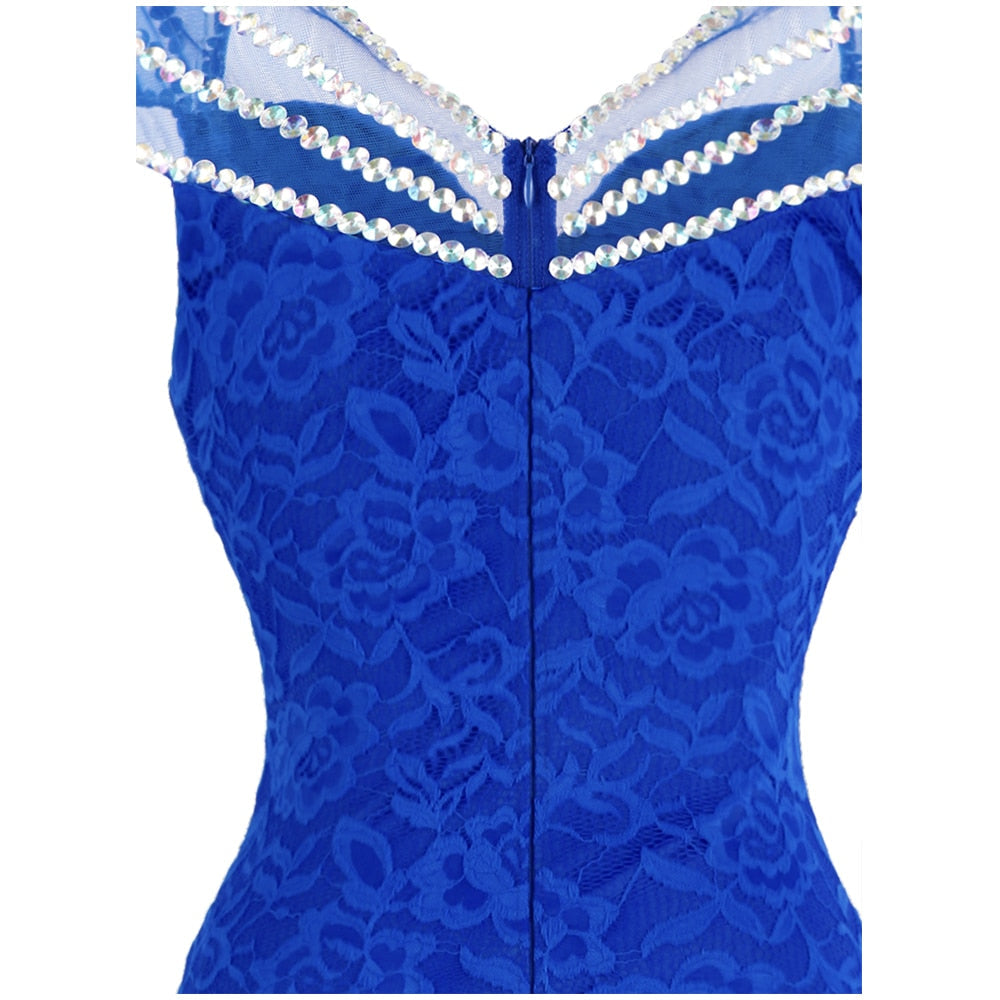 Women's Cap Sleeve Beading Lace Evening Dresses Long Mermaid Wedding Party Gown Blue