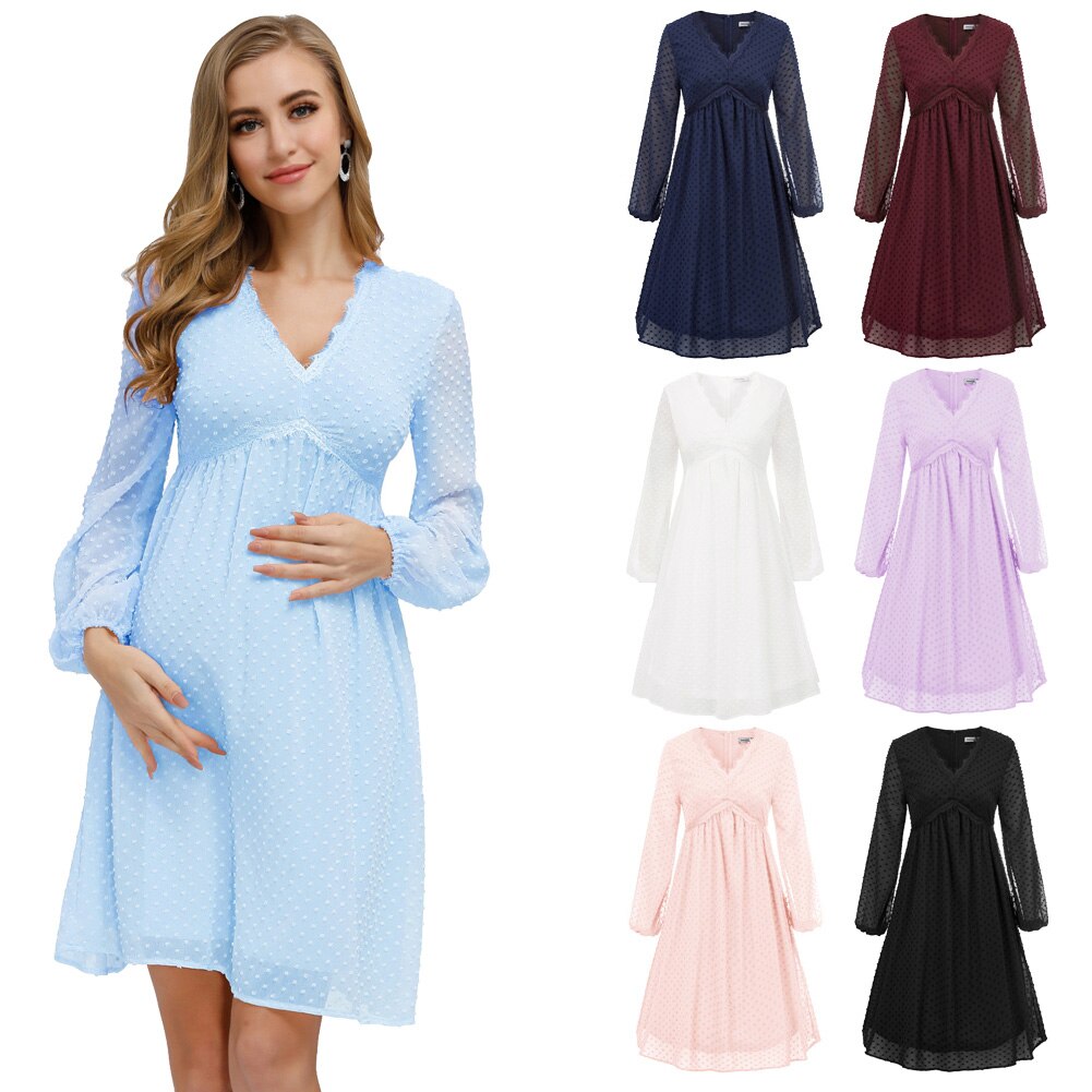 Women's Dresses Fashion V-Neck Empire Waist Swing Dress Long Sleeve Flared A-Line Summer Chiffon Mesh Lady Elegant Dresses New